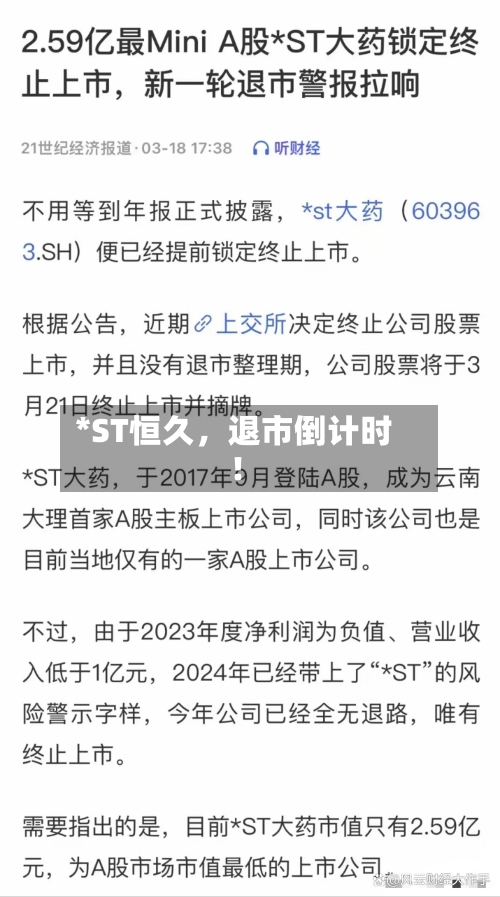 *ST恒久,退市倒计时!